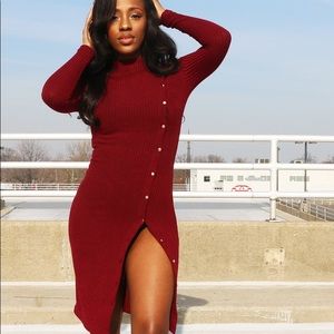 Ribbed Button-Up Midi Dress